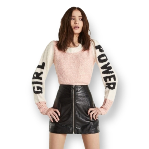 WILDFOX PINK GIRL POWER LOU INTARSIA-KNIT SWEATER EUC - Picture 2 of 16